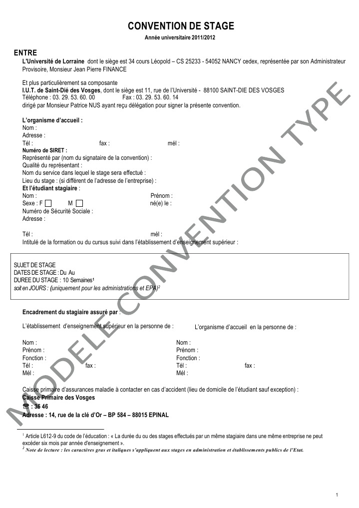 Convention Stage Iutsd 2012 Assurance Securite Sociale