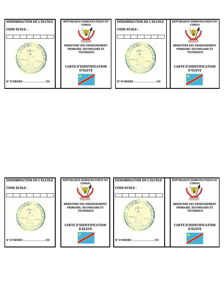 Carte d'Identification d'Élève RDC | PDF