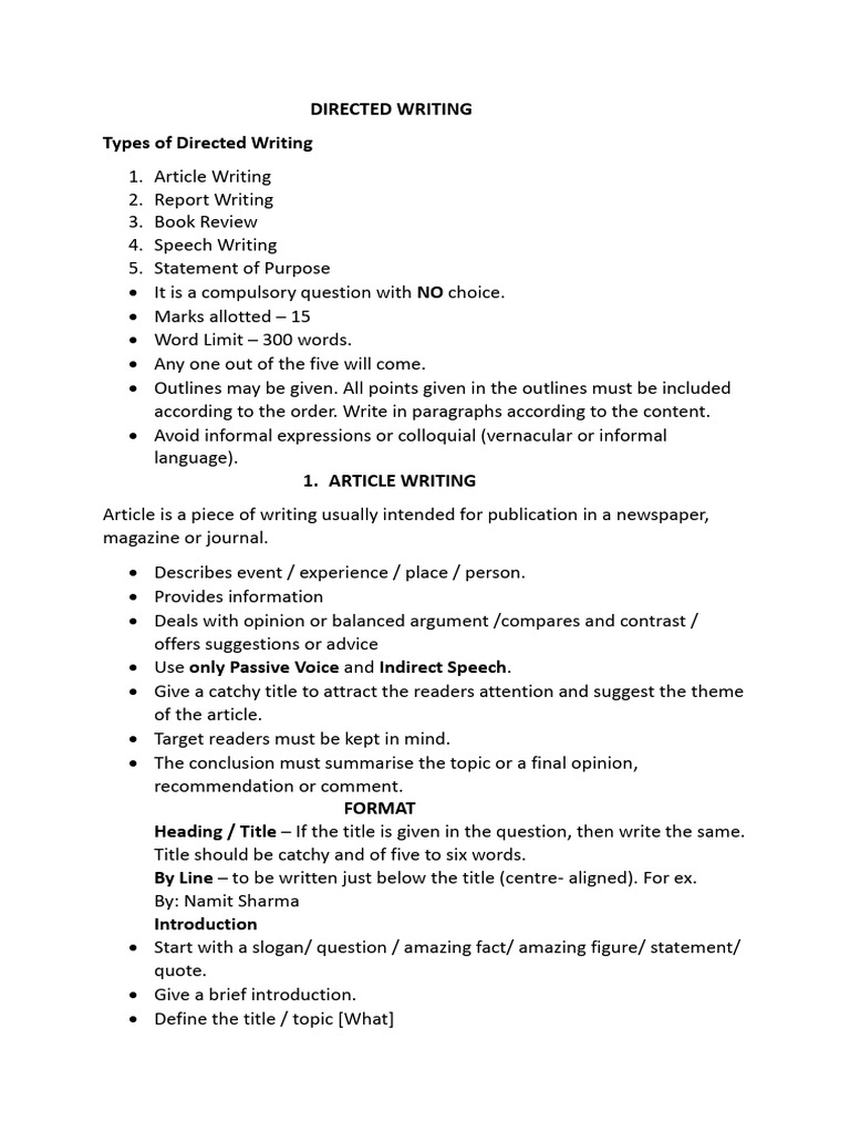 Directed Writing: Article Formats Guide | PDF