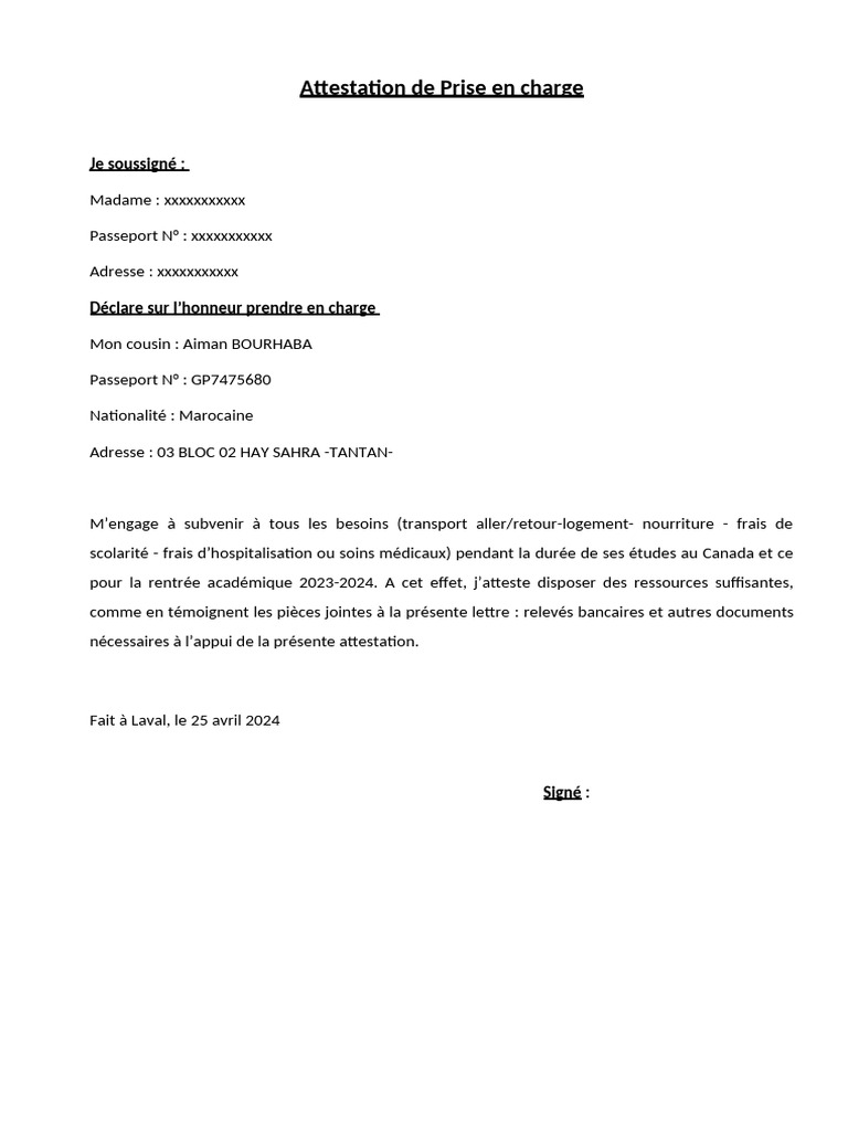 Attestation de Prise en Charge 2023-2024 | PDF