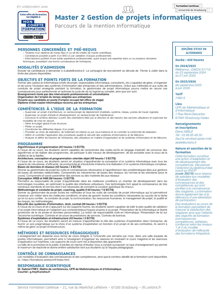 Master 2 Gestion de Projets Informatiques | PDF | Gestion de projet ...