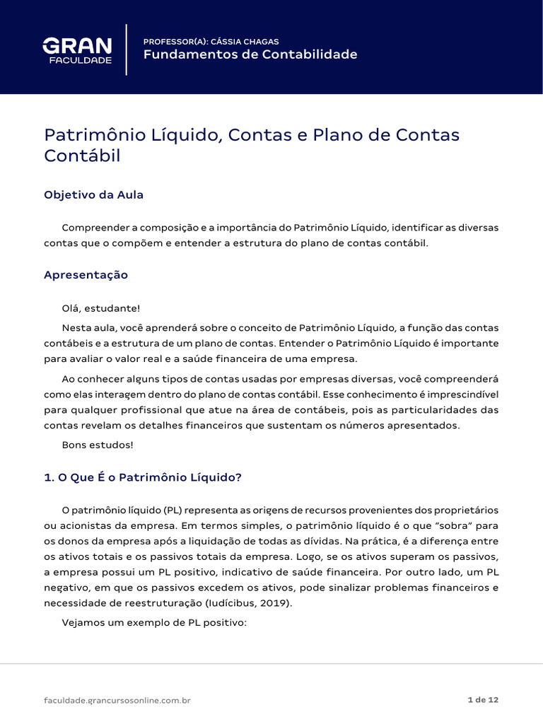 Compreendendo o Patrimônio Líquido | PDF | Contabilidade | Capital ...