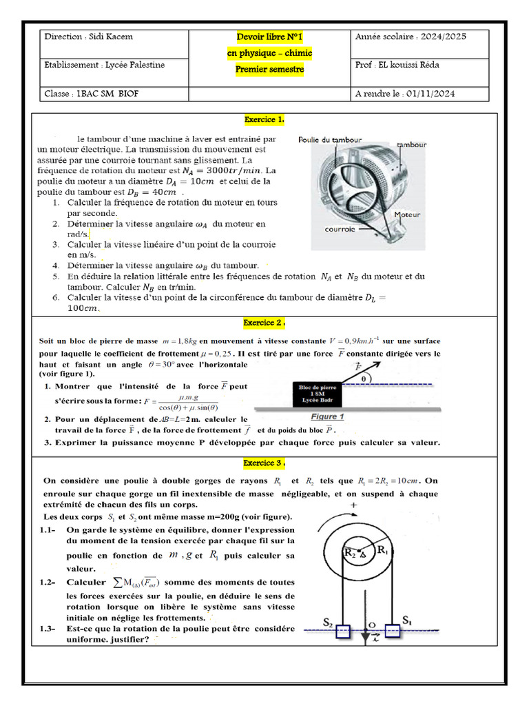 Devoir 1BAC SM Physique-Chimie | PDF