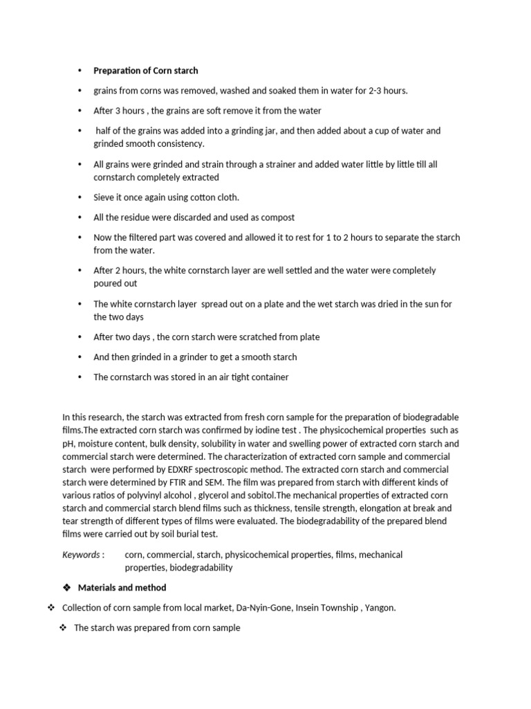 Corn Starch Extraction and Properties | PDF | Maize | Foods