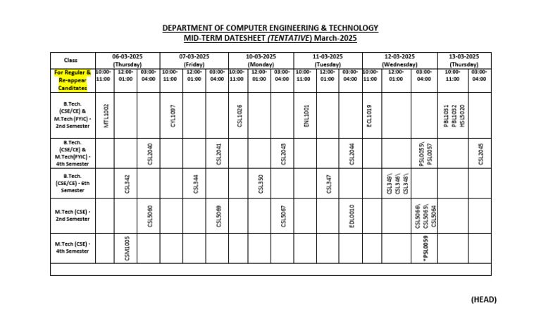 Mid-Term Exam Dates March 2025 | PDF | Academic Term