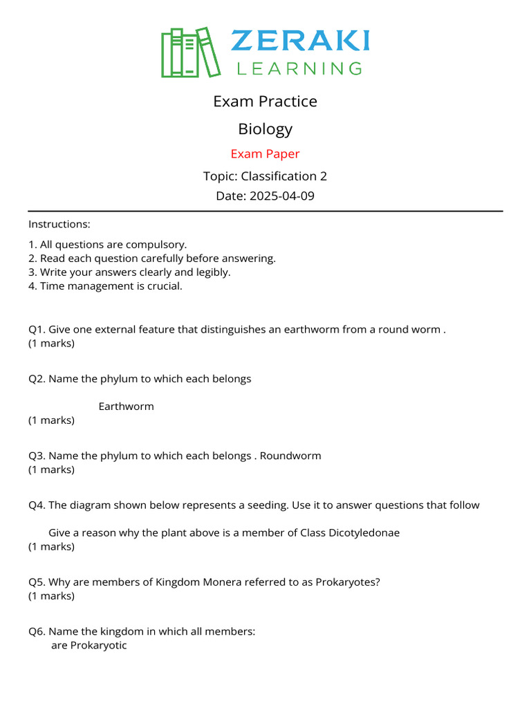 Exam Practice Classification 2 | PDF | Biology | Organisms