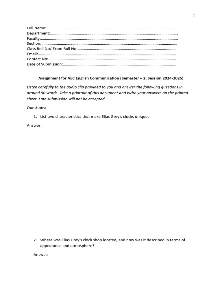 AEC English Communication Assignment | PDF