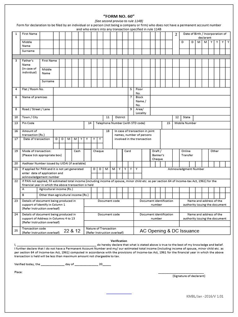 Form 60 - English Pre Filled-1 | PDF | Identity Document