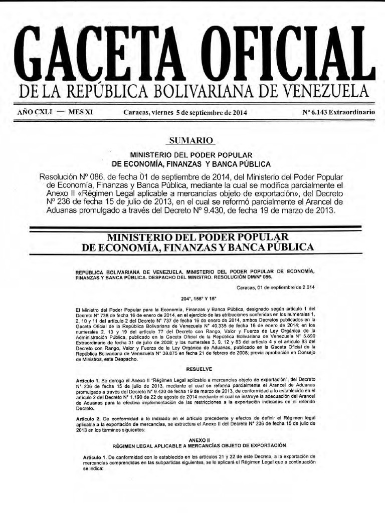 GOE 6.143 Reforma Parcial Del Arancel de Aduanas de Venezuela | PDF