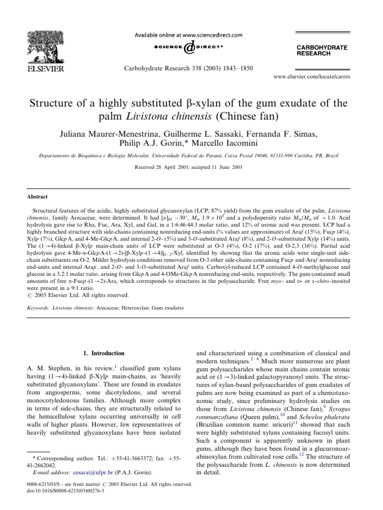 1 Structure of a highly substituted β-xylan of the gum exudate of the ...
