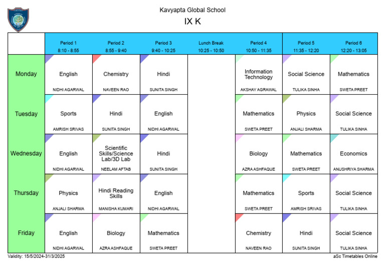 Kavyapta Global School IX K Timetable | PDF