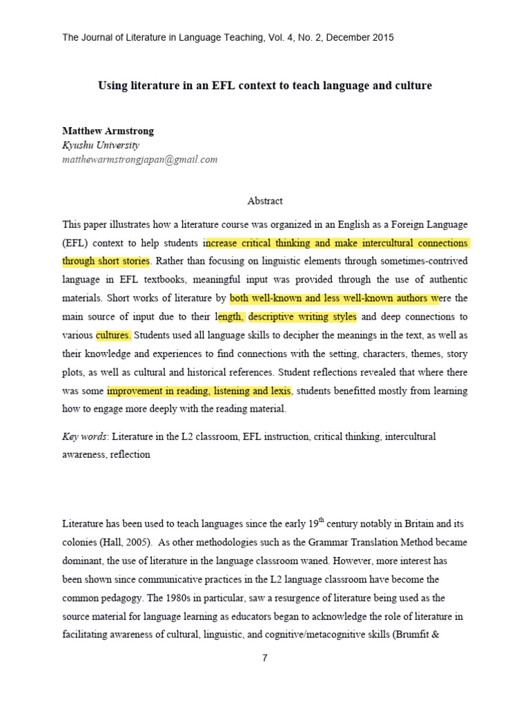 Teaching Language and Culture Through Literature | PDF | English As A ...