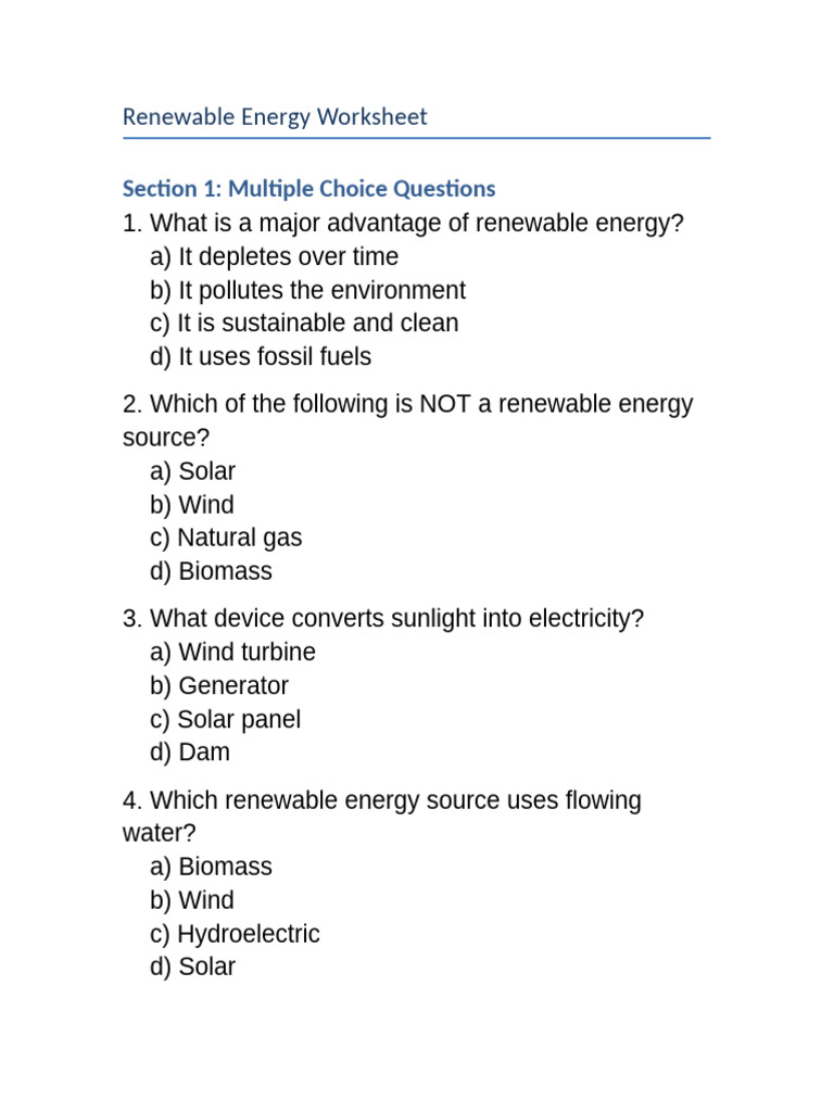 Renewable Energy Quiz and Discussion Guide | PDF | Energy Development ...