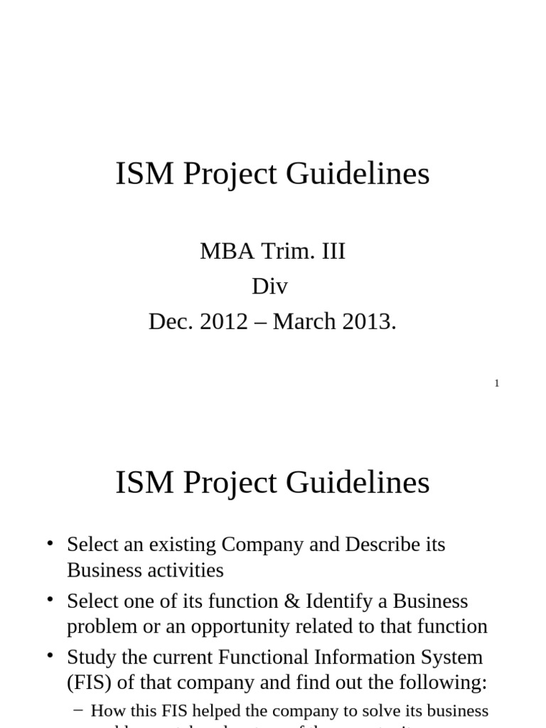 ISM Project Outline - MBA Dec. 2012 - March 2013 | PDF | Enterprise ...