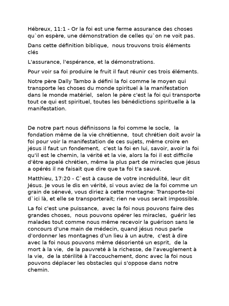 La Foi : Clé de la Vie Chrétienne | PDF | Foi | Miracle
