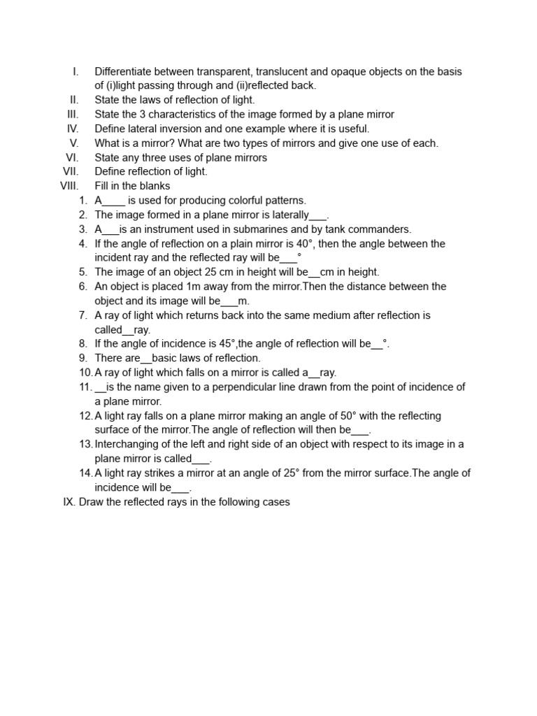 Lateral Inversion and Light Reflection | PDF