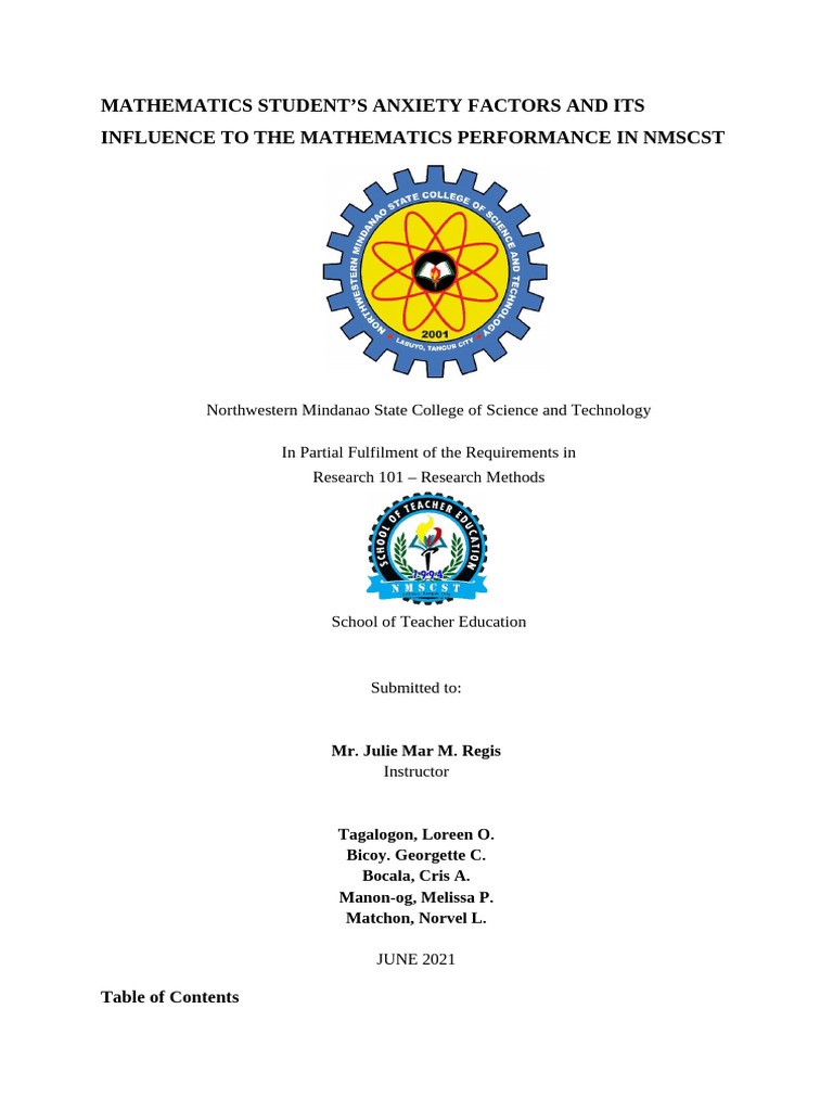 Concept Paper MATHEMATICS STUDENTS ANXIETY FACTORS AND ITS INFLUENCE TO ...