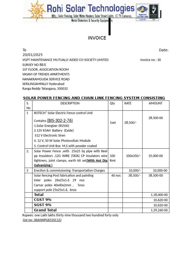 Solar Invoice Format for India | PDF