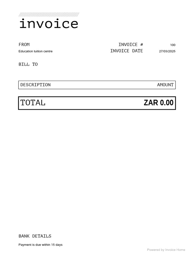 Tuition Invoice Template | PDF