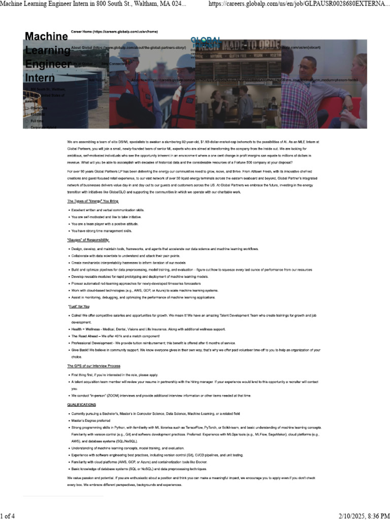 Machine Learning Engineer Intern Job in Waltham | PDF