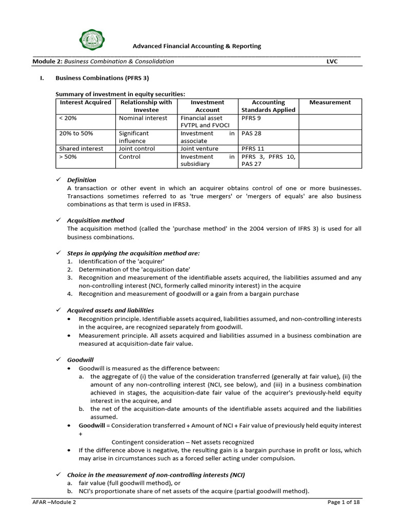 Business Combinations & Consolidation Guide | PDF | Consolidation ...