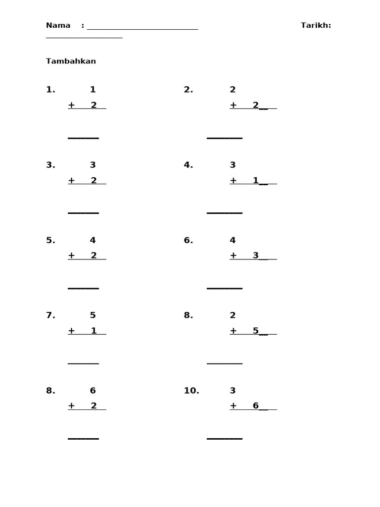 Lembaran Kerja 1 Matematik - Aras Rendah | PDF