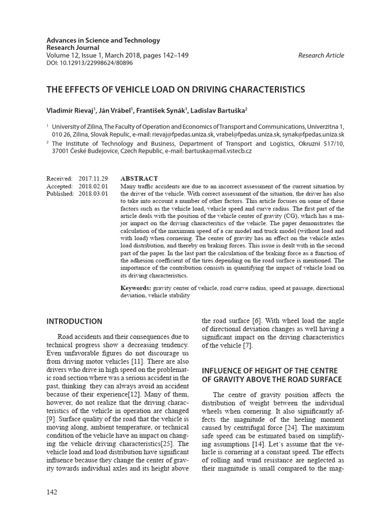 The Effects of Vehicle Load On Driv | PDF | Force | Road