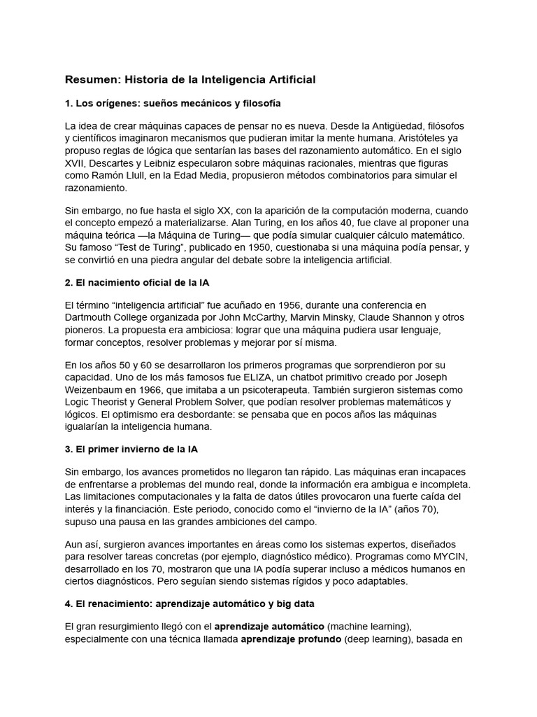 Historia y evolución de la IA | PDF | Inteligencia artificial ...