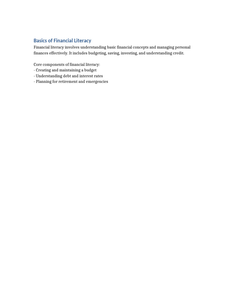 Essential Financial Literacy Basics | PDF