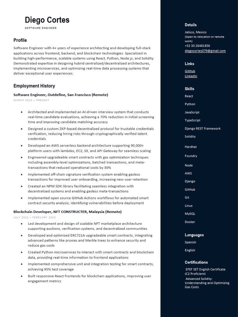 Diego Cortes Software Engineer | PDF | Amazon Web Services | Computing