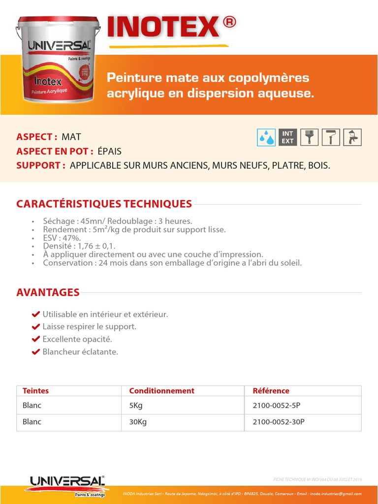 Peinture INOTEX : Caractéristiques et Application | PDF | Peinture ...