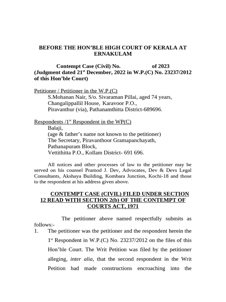 Contempt Petition Against Gramapanchayath | PDF | Public Law | Justice