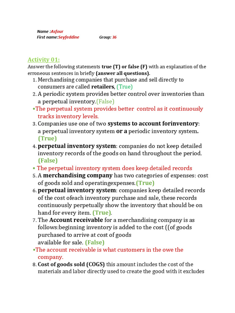 Activity 01 | PDF | Debits And Credits | Cost Of Goods Sold
