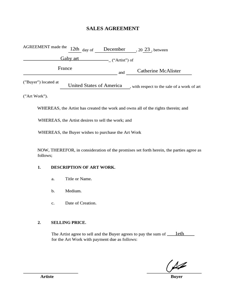 Sales Agreement | PDF