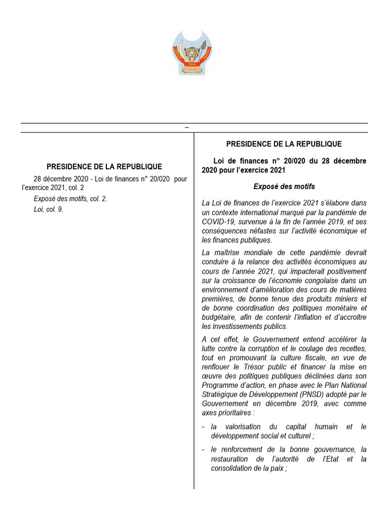 Loi de Finances 2021 en RDC | PDF | Impôts | Taxe sur la valeur ajoutée