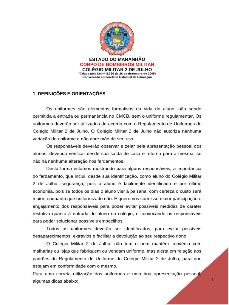 Regulamento de Uniformes do CMCB | PDF | Aprendizado | Vermelho