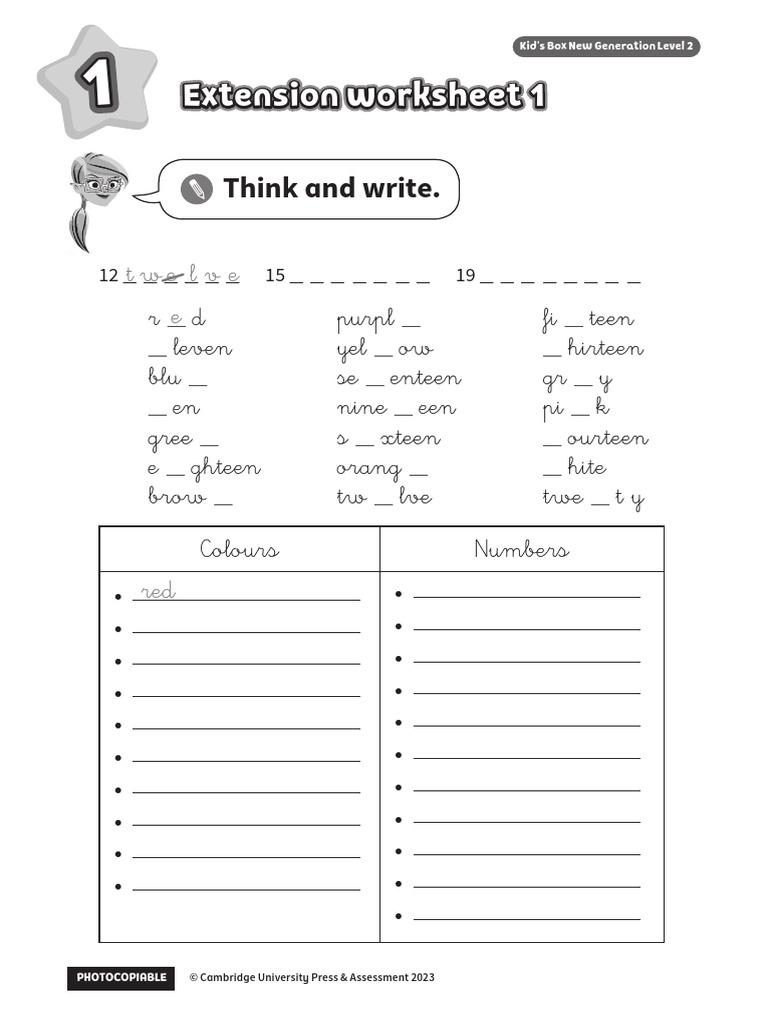 KBNGESS KidsBox Level2 Unit1 Extension Worksheet 1 | PDF