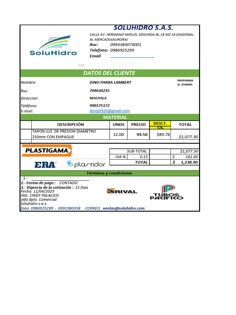 Proforma de Venta Soluhidro S.A.S. | PDF