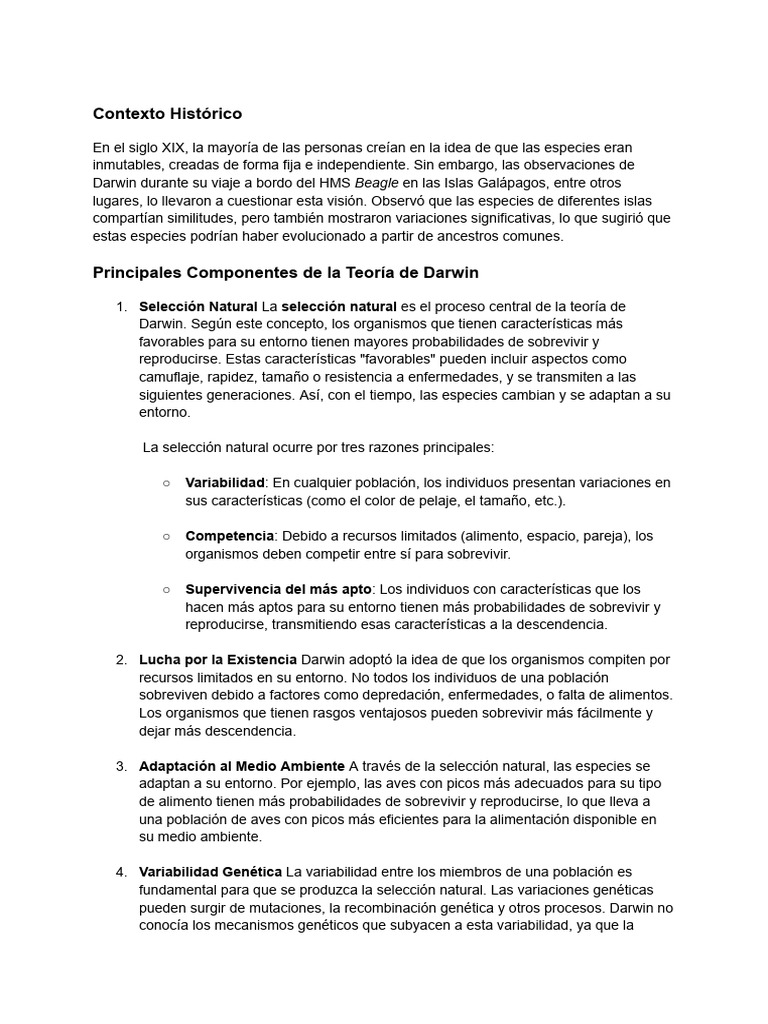 Teoría de la Evolución de Darwin | PDF | Evolución | Seleccion natural