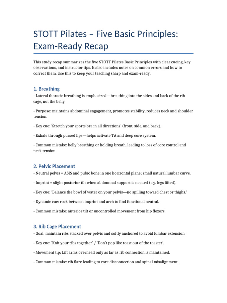 STOTT Pilates Exam Study Guide | PDF | Pelvis | Abdomen