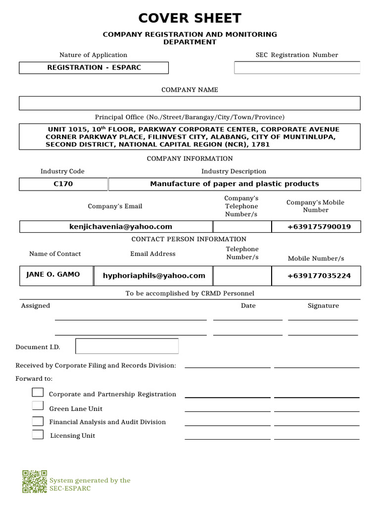 Pre Approved Cover Sheet Pdf