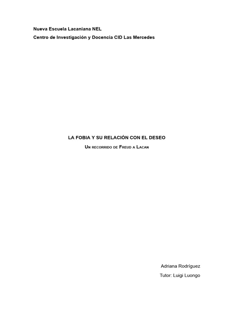 La Fobia y Su Relación Con El Deseo | PDF | Neurosis | Jacques Lacan