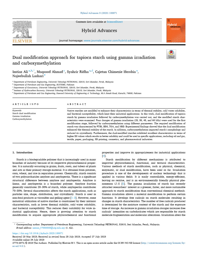 Ali Et Al., 2023. Dual Modification Approach For Tapioca Starch Using ...