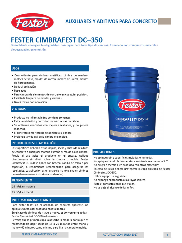 Desmoldante Ecológico Fester DC-350 | PDF | Hormigón | Madera