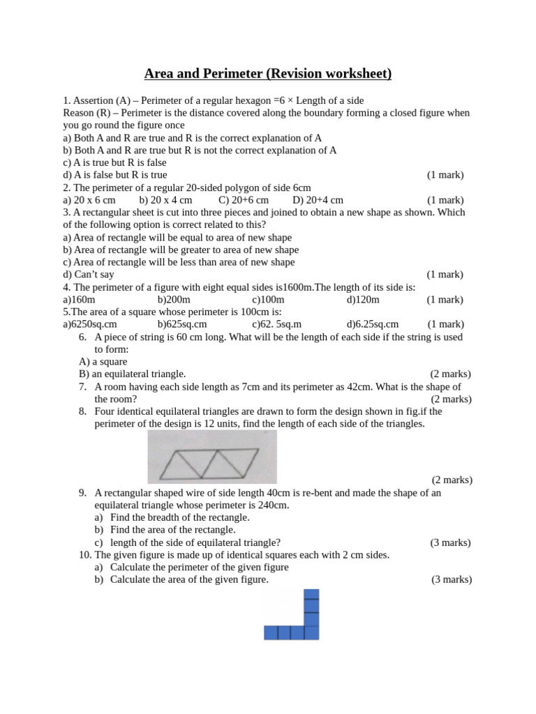 Area and Perimeter Revision Worksheet | PDF | Area | Rectangle