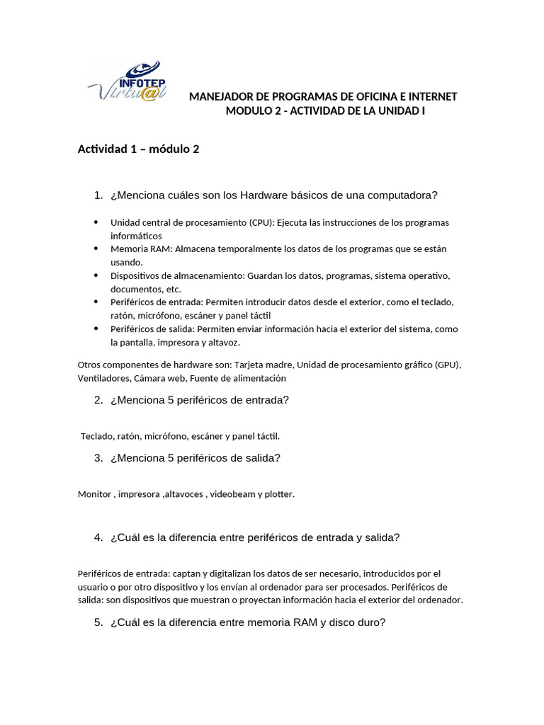 Actividad 1 Del Módulo 2 | PDF | Periférico | Hardware de la computadora