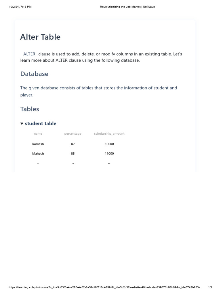SQL ALTER Clause for Table Modifications | PDF