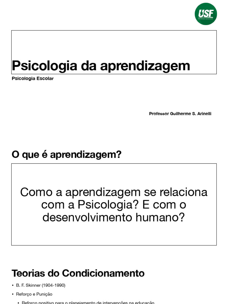 Teorias da Aprendizagem na Psicologia | PDF | Aprendizado ...