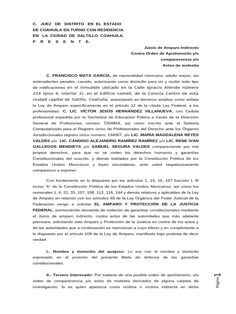 Amparo Indirecto por Orden de Aprehensión | PDF | Debido al proceso ...