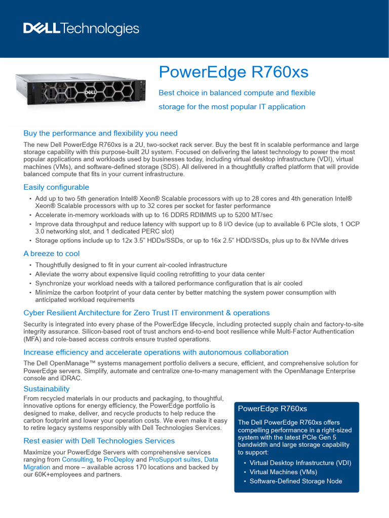 Dell PowerEdge R760xs Specifications | PDF | Solid State Drive ...